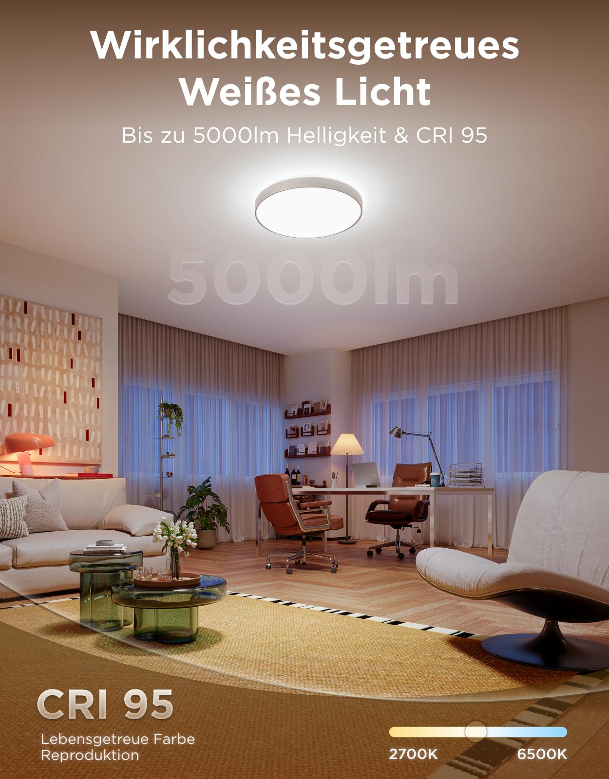 Govee Deckenlampe Ultra, 5000lm AI Deckenleuchte für Wohnzimmer, 53,5 cm | 2700K-6500K Dimmbare Decken-Canvas, 616 Matrix-Lampenperlen, RGBWWIC DIY Funktion, DaySync, Smart-Integration, 100 Szenen