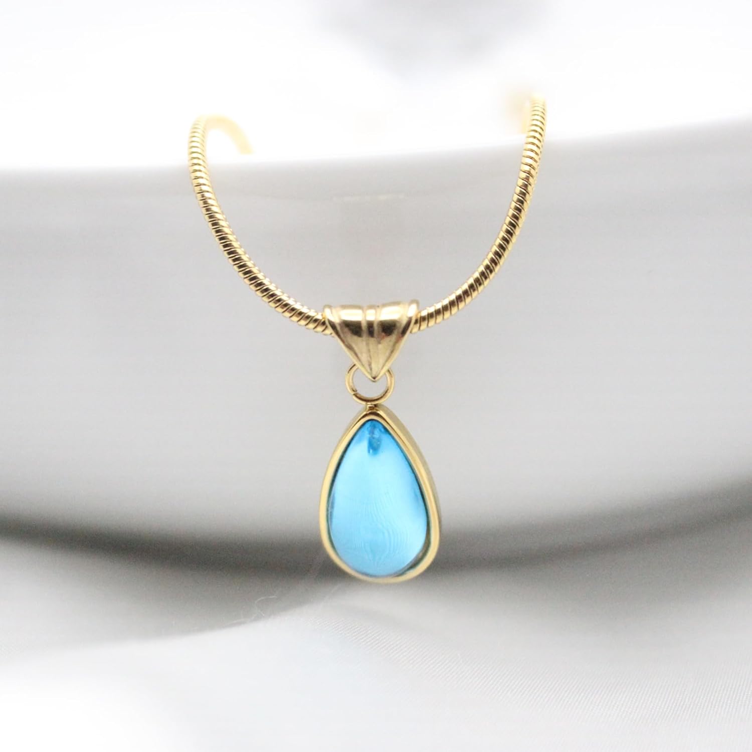 Birthstone Necklace for Women Stainless Steel Gold Plated Elegant Minimalist Plating Inlay Water Droplet Pendant Necklace Anniversary Birthday Gifts for Women Mom Wife Girlfriend Her - Image 3