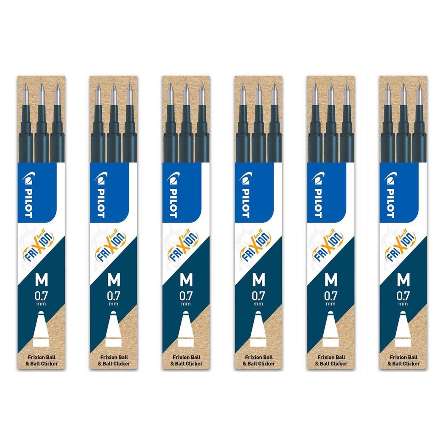 PILOT Set of 6 Sets of 3 Refills for Frixion Ball BLS-FR7 Rollerball Pens Blue Black