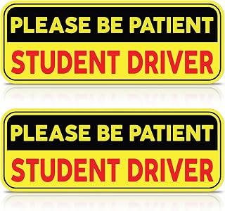 Non-Magnetic Please Be Patient Student Driver Stickers for Car, 2 Pcs | 9x3.3 Inches, Waterproof, UV & Fade Resistant Vinyl Decals, Peel and Stick for Easy Application