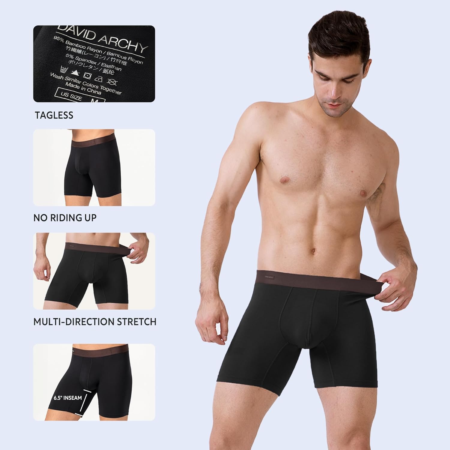DAVID ARCHY Mens Underwear Wicking-Moisture Cooling Rayon Made From Bamboo Boxer Briefs with Support Pouch Fly 4 or 7 Pack - Image 5