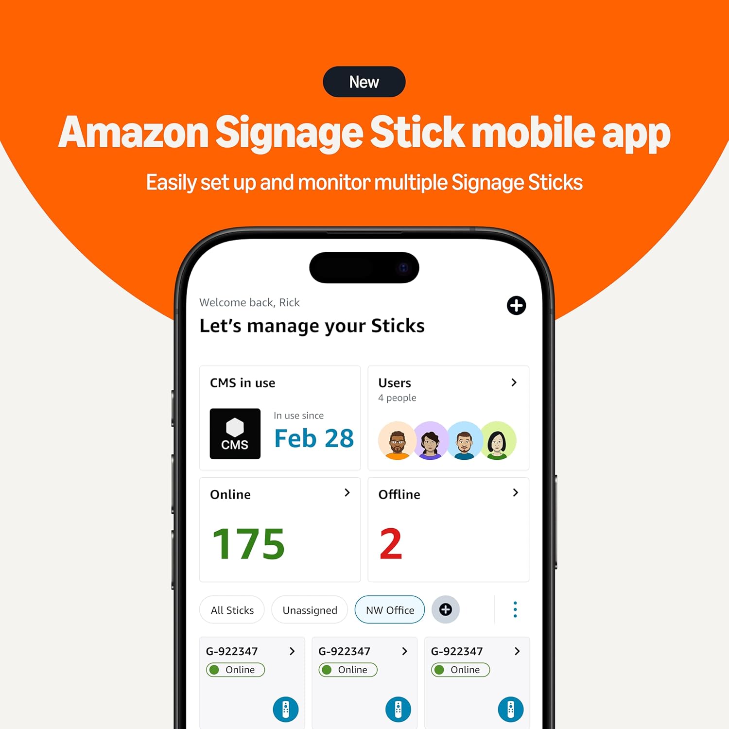 Amazon Signage Stick mobile app interface
