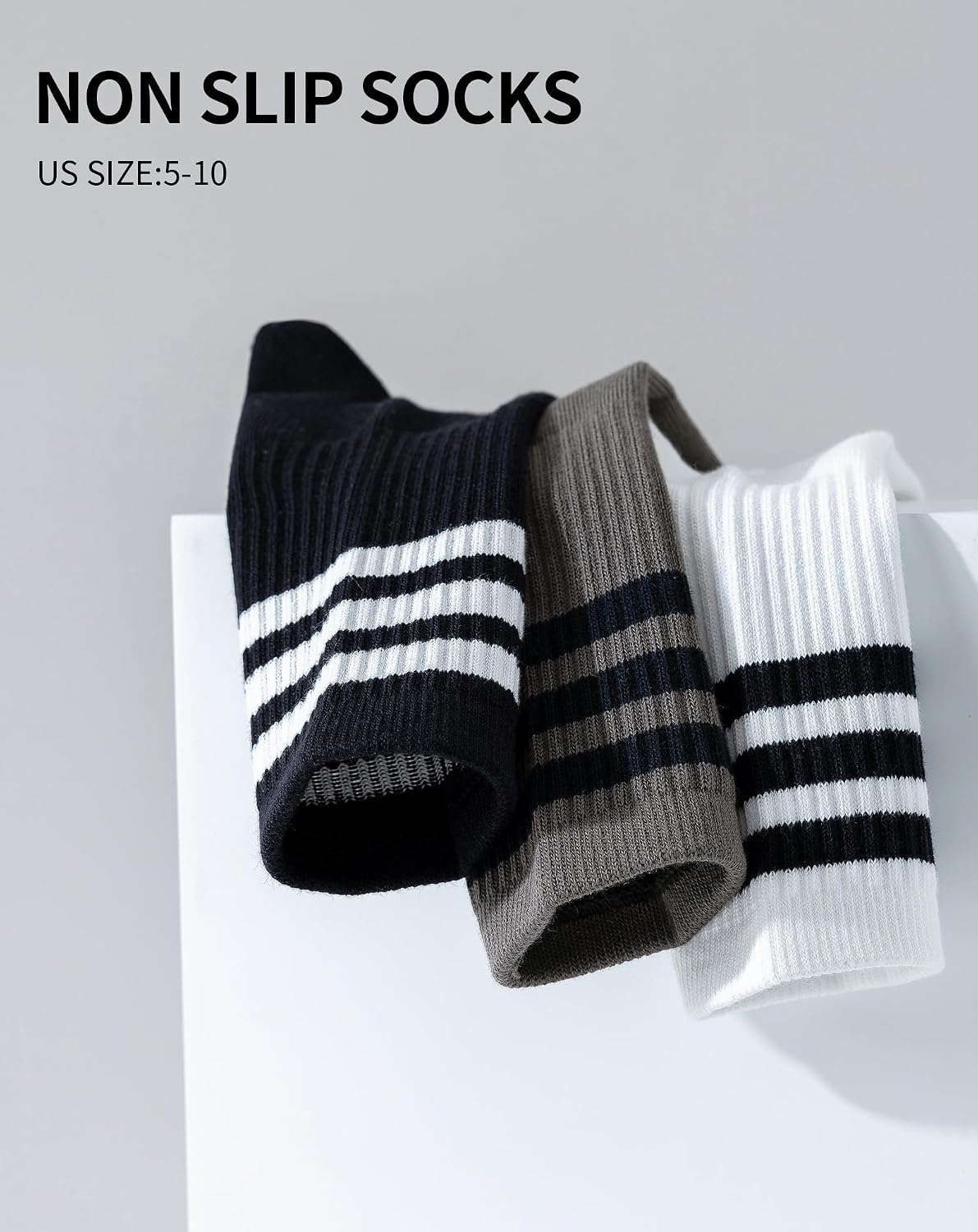 Yawlsow 3 Pairs Pilates Socks for Women Yoga Grip Striped Socks Cotton Non slip Sports Sock for Workout Barre Hospital House