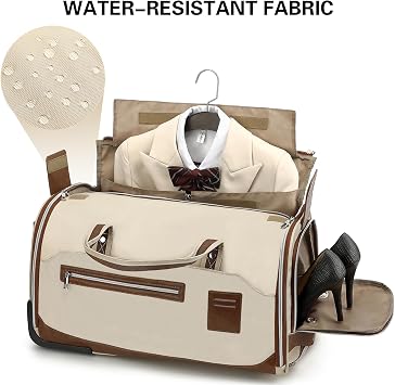 Rolling Garment Bags for Travel Suit Dress Bag with Wheels Handle 55L Carry on Garment Duffle Bag for Women with Shoe Compartment 3 in 1 Foldable Travel Luggage for Business Wedding, Beige