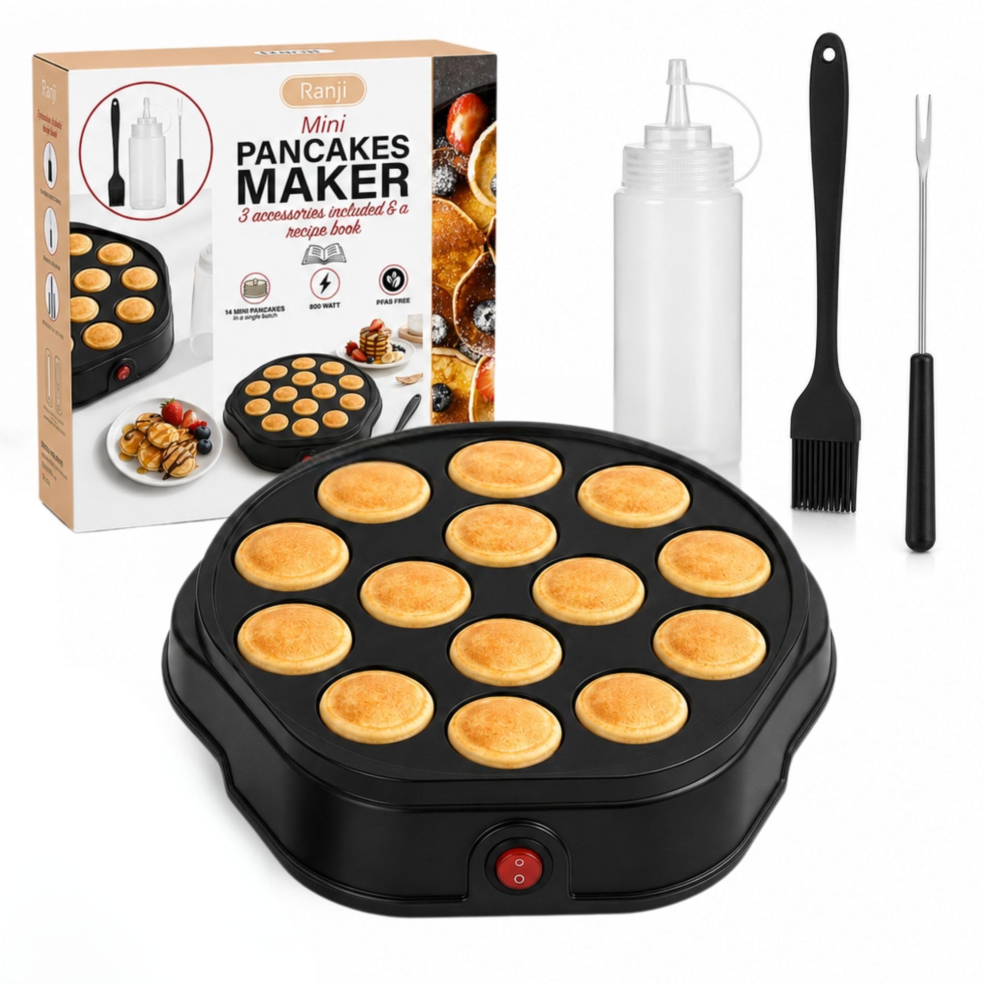 RANJI Machine à Mini Pancakes 14 Cavités avec Plaque Antiadhésive