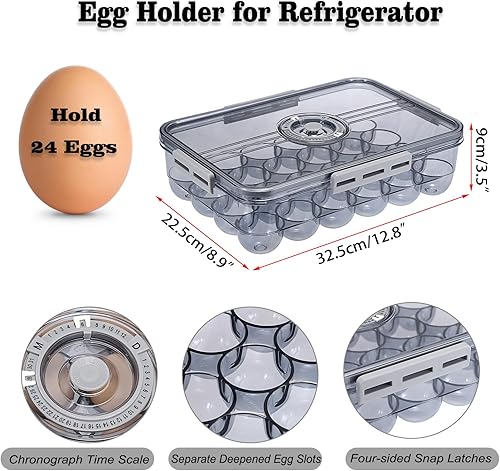 Miniatura 2 de BSTKEY Soporte para huevos para refrigerador, contenedor de huevos con escala de tiempo, soporte para huevos con tapa para almacenamiento de cocina,