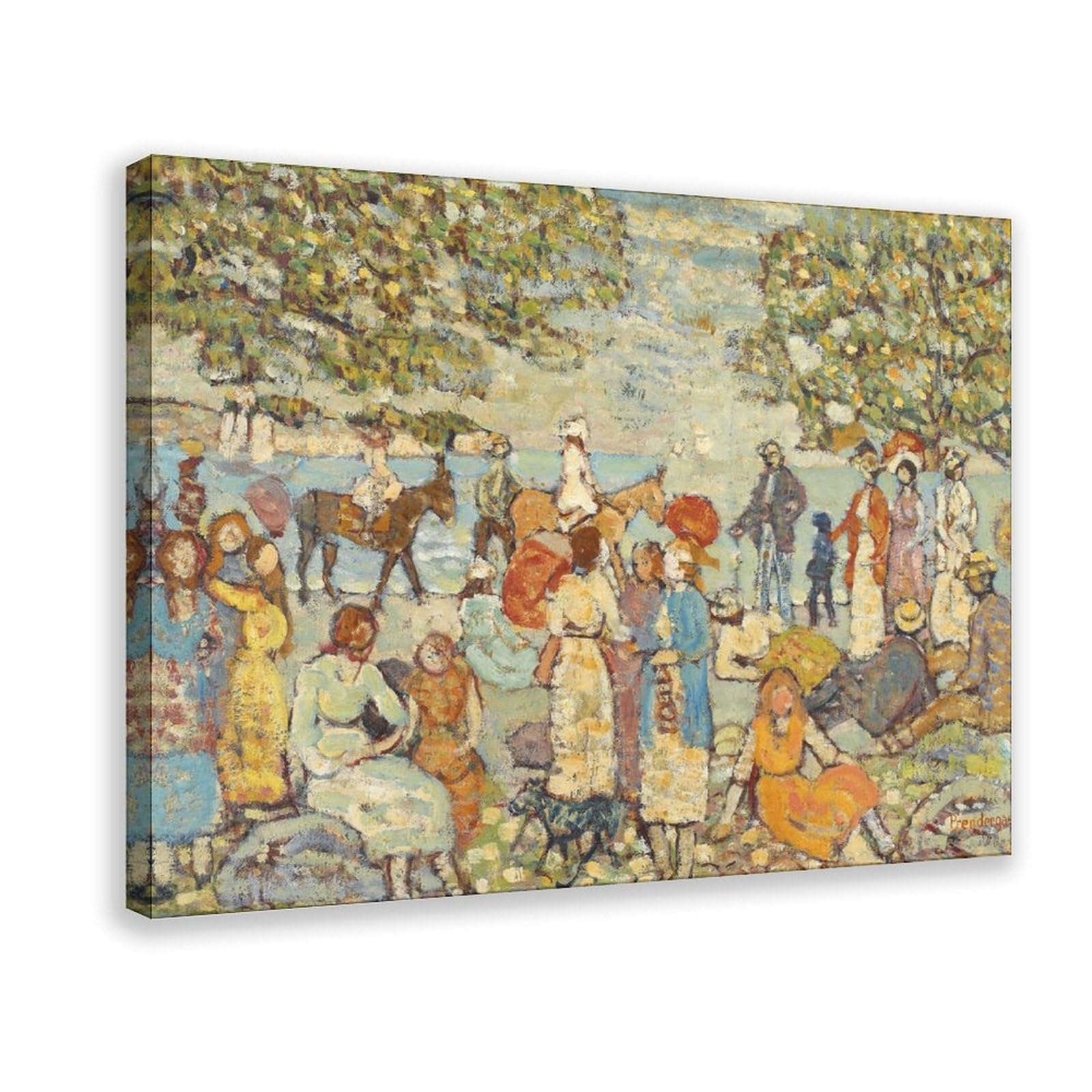 DFJyjFGJJ Maurice Prendergast,Beach Scene with Donkeys Poster Print for Teen Boys Room Wall Art Canvas Painting 24" L X 36" W