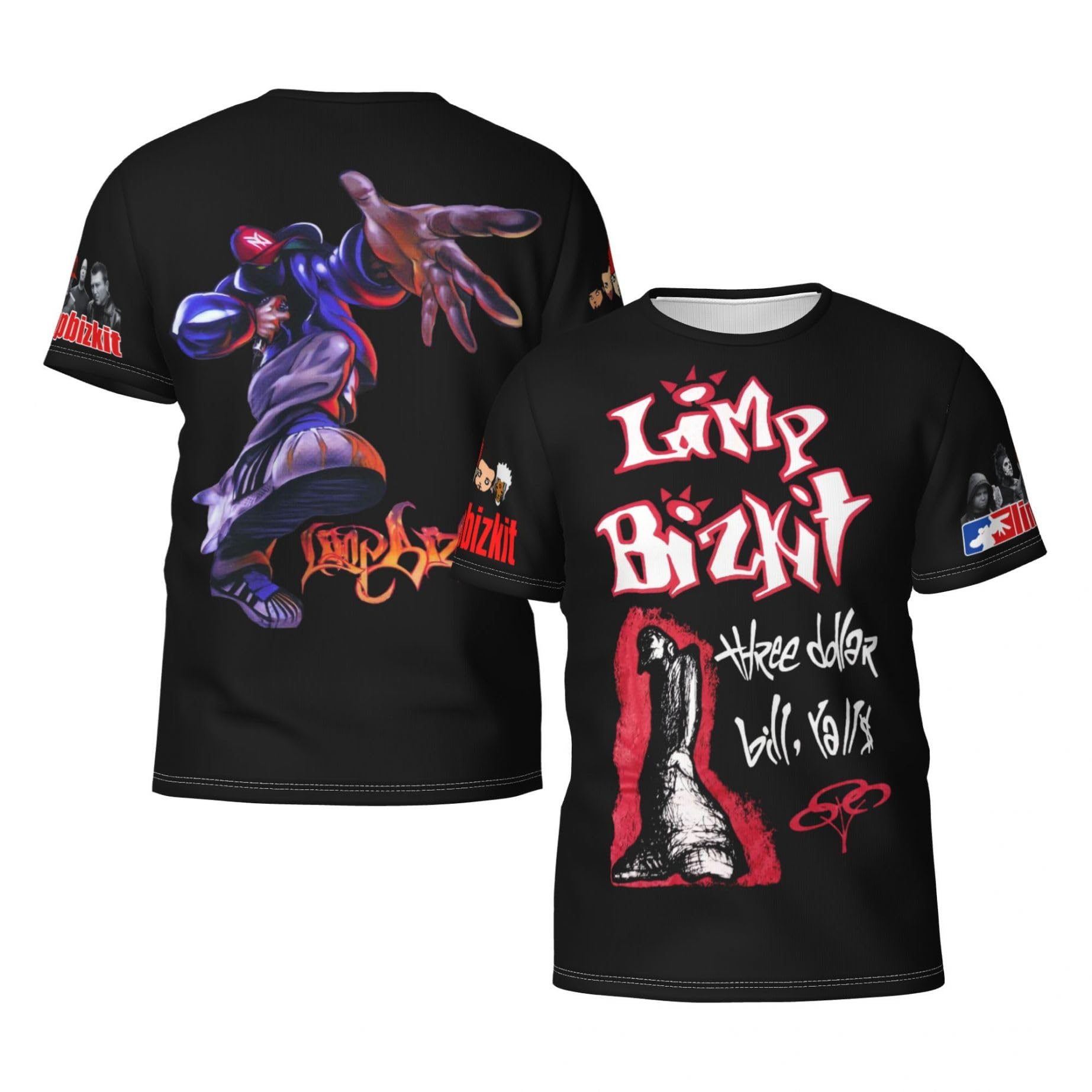 Man's Limp Rap Rock Bizkit Band T-Shirts Casual Summer Tees Crewneck Short Sleeve Shirts with Multi-Side Prints Multicoloured M