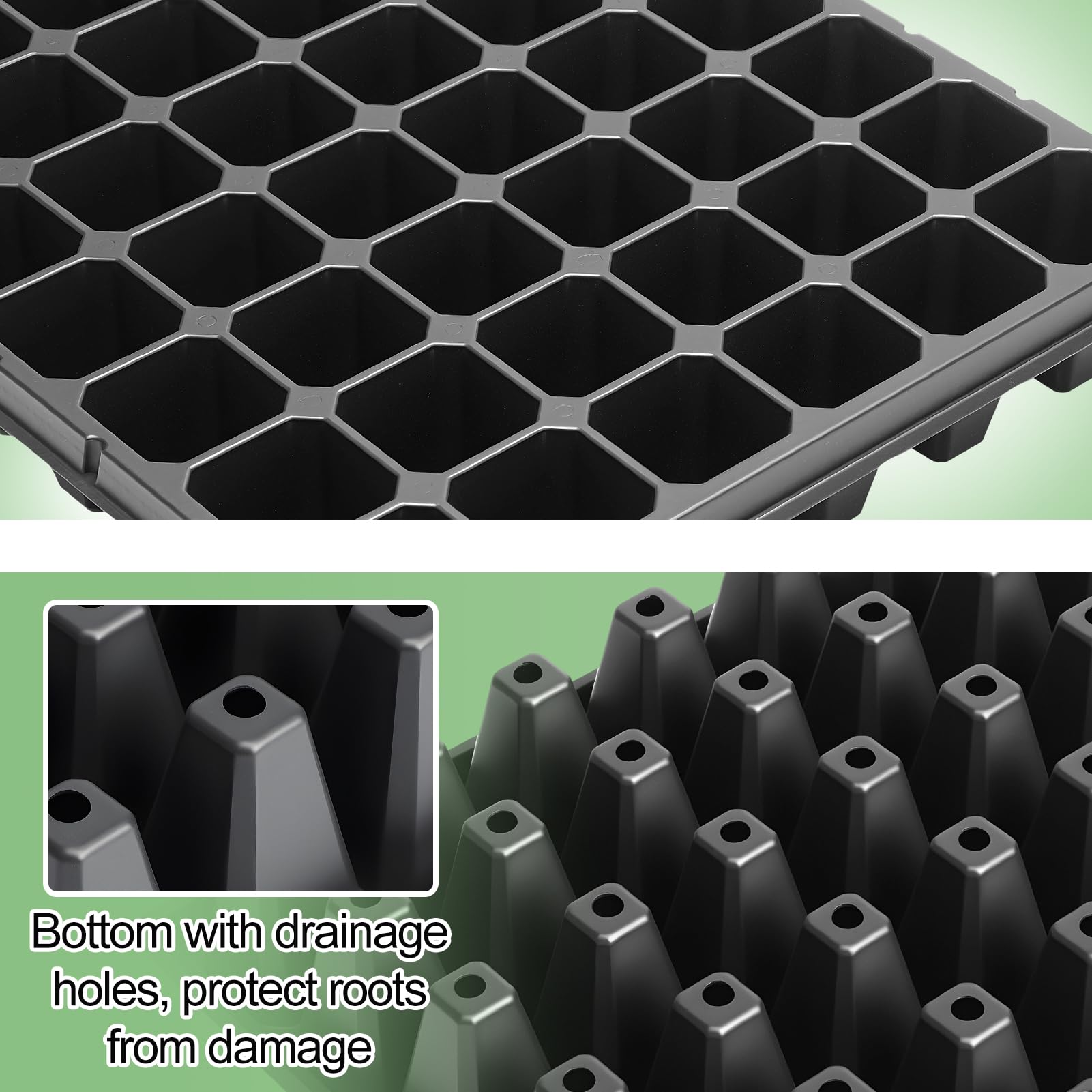 Lot de 15 plateaux de semis épais en plastique sans BPA avec trous de drainage pour semis et semis