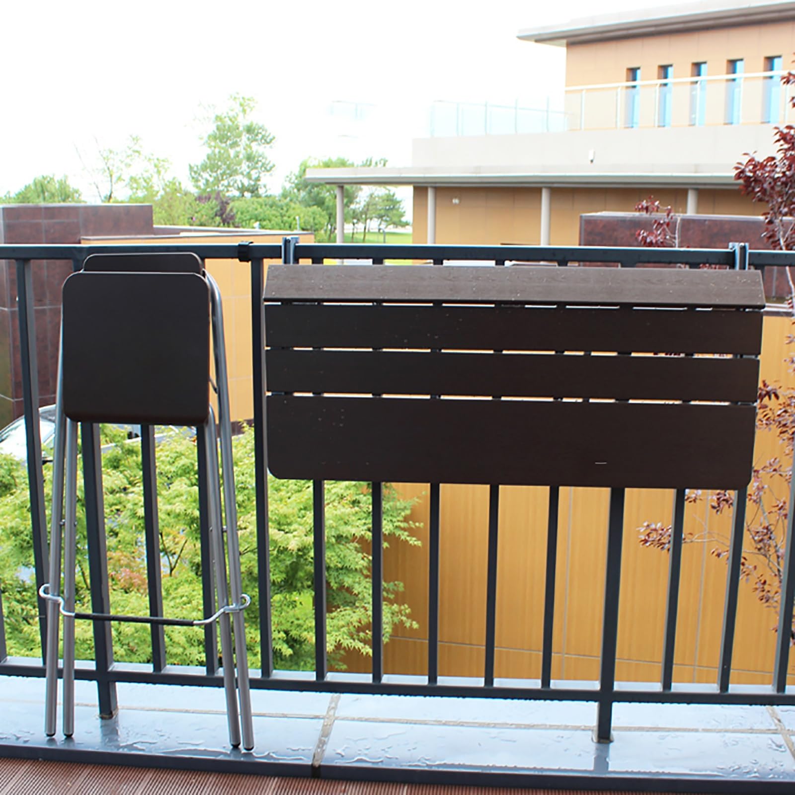 Tavolo da appendere per patio esterno per ringhiere da balcone, in alluminio, regolabile, pieghevole, bancone da bar per terrazza da giardino