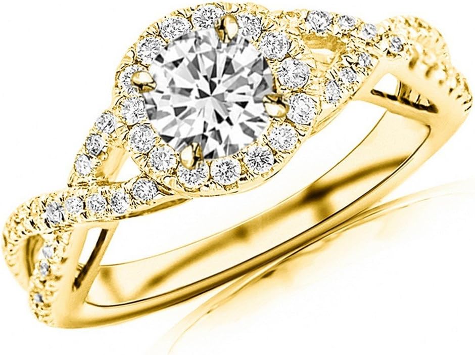 1.18 Carat t.w. 14K White Gold Twisting Split Shank Eternity Love Halo Style Round LAB GROWN Diamond Engagement Ring with a 0.75 Carat D-E Color VS1-VS2 Clarity Center Stone