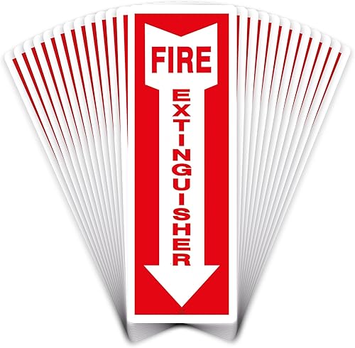 OLANZU Paquete de 12 letreros de vinilo para extintor de incendios con flecha de 12 x 4 pulgadas - 0.04 pulgadas, con protección UV