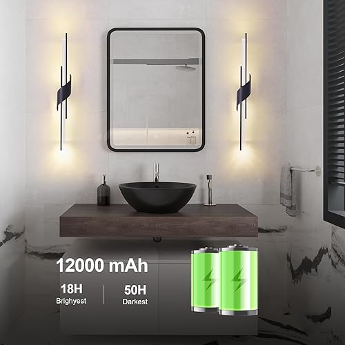 Miniatura 2 de camuucci Apliques de pared para interiores, no cableados, regulables, para dormitorio, sala de estar, color negro, paquete de 2