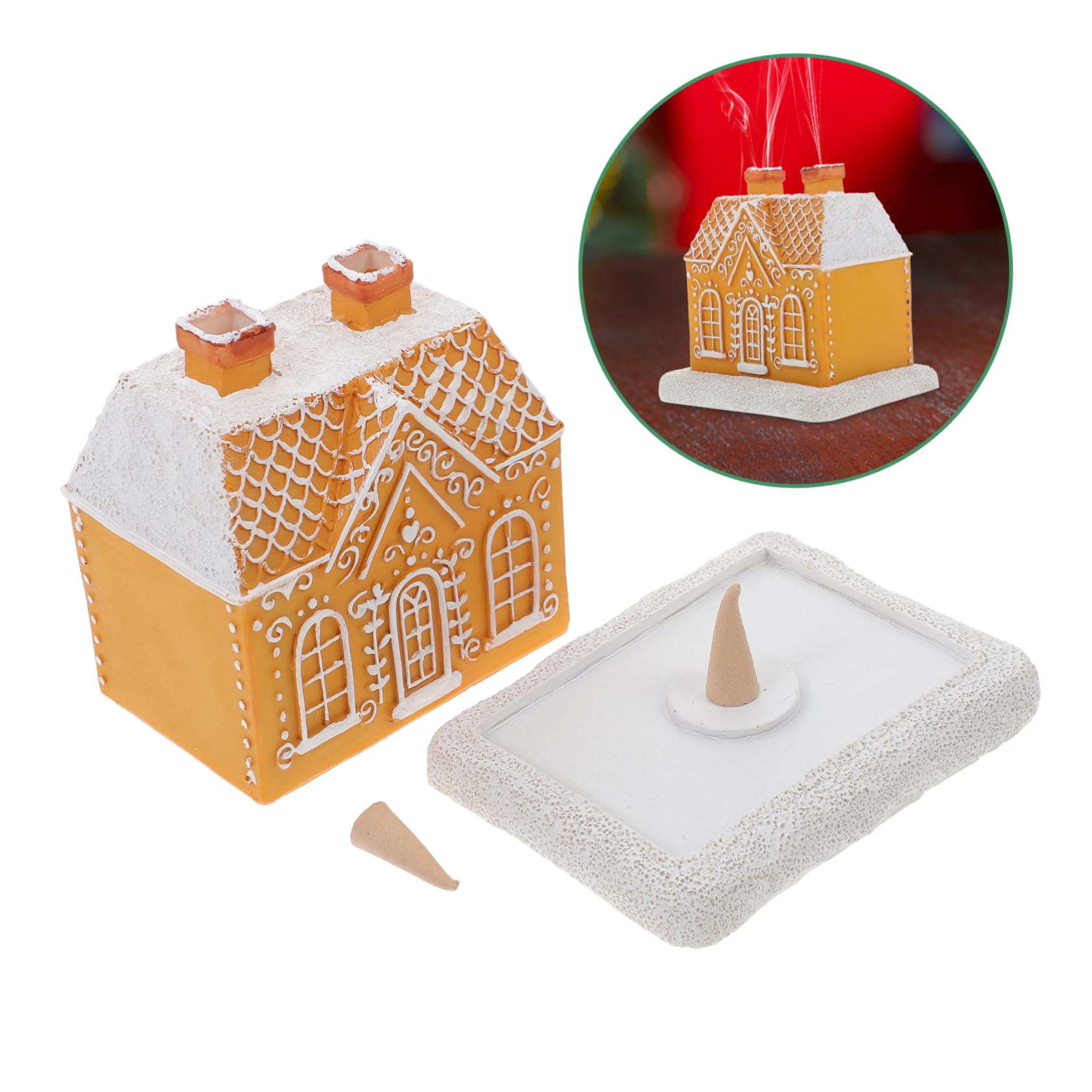 Porta Coni Incenso Forma di Casa di Pan Speziato in Resina Bruciatore di Incenso per Coni Natalizi da Tavolo Decorazione per Soggiorno e Camera da Letto
