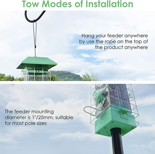 Miniatura 3 de Comedero para pájaros a prueba de ardillas comedero de metal para pájaros silvestres para colgar en el exterior con 4 perchas a prueba de ardillas