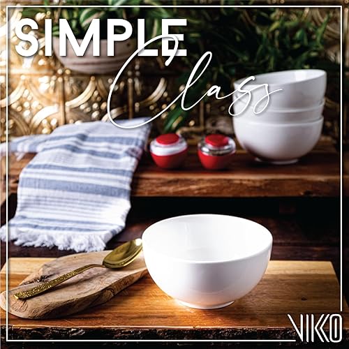 Miniatura 4 de Vikko Cuencos de cerámica, tazón de sopa blanco de 24 onzas, juego de 4 cuencos blancos grandes, ensalada clásica y versátil, fruta, tazón de