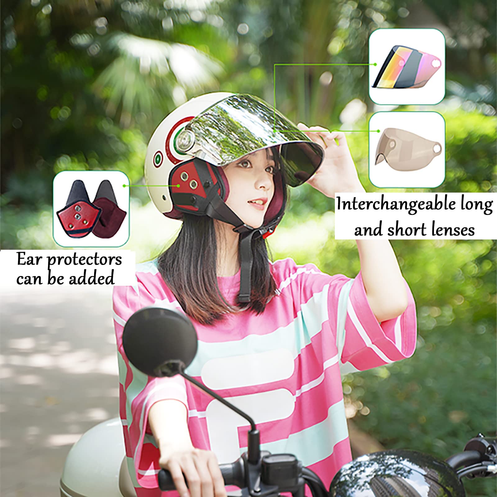 JATIBOSH Segura Y Práctica Motocicleta Casco Half-Helmet, Cuatro Estaciones Motocicleta Casco, Resistencia Al Calor Jet Ciclomotor Abierto Cascos, Jóvenes Hombres Mujeres Certificación ECE
