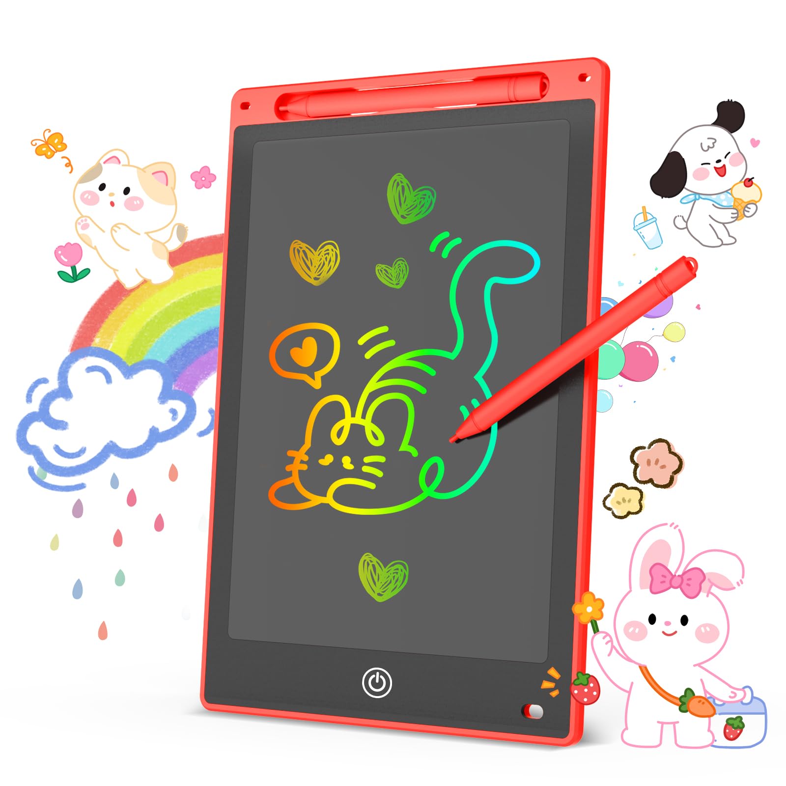 Tablette Graphique LCD Écriture Colorée, Tableau Numérique Effaçable avec Bouton Supprimer et Verrouillage D'écran, Jouet Éducatif et Cadeau d'Anniversaire et de Noël (Rouge, 10 pouces) - 2