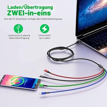 Long Multi USB Cable [3M/4A] Universal Fast Charging Cable Data Sync Multiple Charging Cable with Micro USB Type C Lightning for Phone 16 15 14/Tablets/Galaxy/Huawei/LG/Carplay (1.3 m)