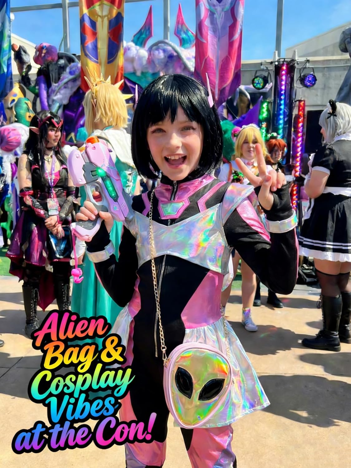 ZGMYC Alien Pattern Hologram Crossbody Bag Glitter Shoulder Purse with Chain Strap for Kids Teen Girls Women - Image 3