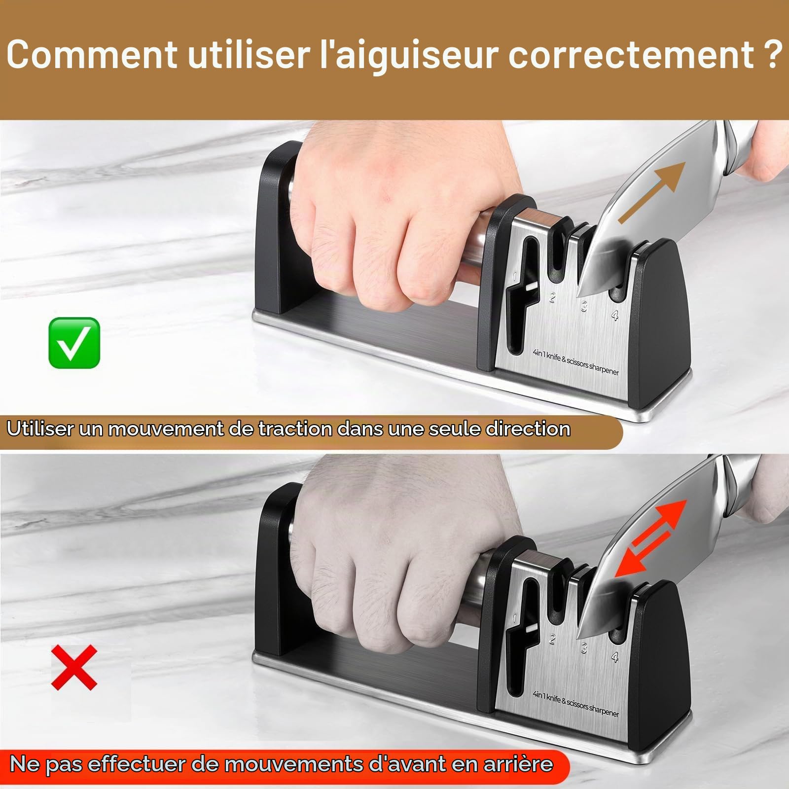 Aiguiseur de Couteaux Professionnel 2024-Upgrade - Acier Inoxydable