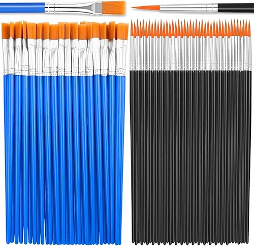 70 pinceles de pintura pequeños, planos y redondos, pinceles de pintura para el cabello de nailon para el aula, pincel de pintura de pelo para