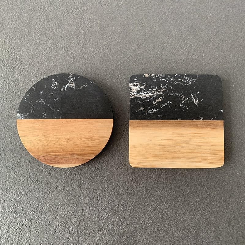 Dessous de verre rond et carré bois marbre support table isolé