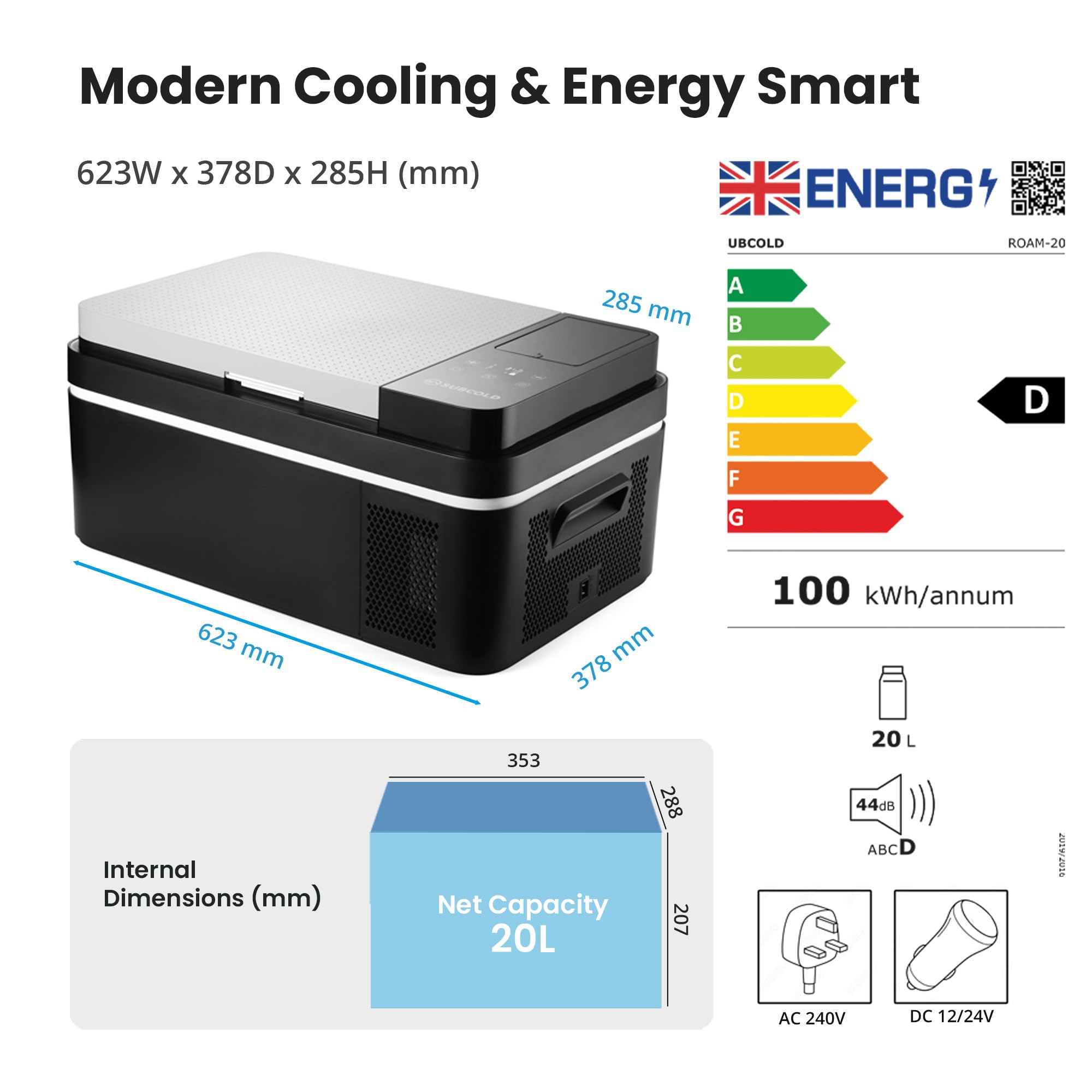 Subcold Roam20 Portable Car Fridge Freezer 20L – 12V/24V/240V Compressor Cooler with App Control, Eco/Max Modes, Battery Protection, Low Noise 44dB – for Cars, Camping, Road Trips & Off-Grid Use — view 11