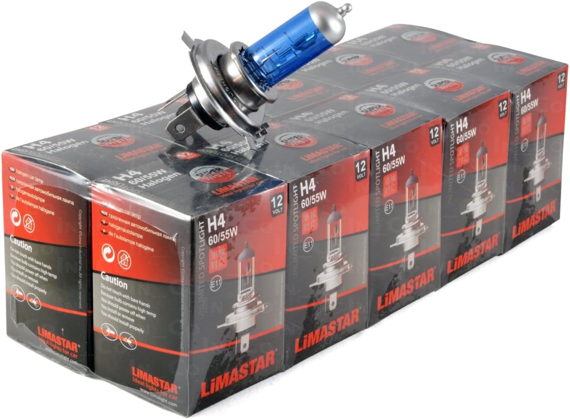 10x Car lamps H4 60/55 W 12 V 60 W/55 W Socket 43T Halogen Bulbs Xenon Effect 8500 Kelvin Blue Light Voyager II (ES) for Chrysler Neon (PL), Neon II, Voyager III (GS)//Citroen AX (ZA), Berlingo (B9), BX (XB- _), CX II; SAXO (S0, S1, XSARA Coupe (N0), XSARA PICASSO (N68, ZX (N2)