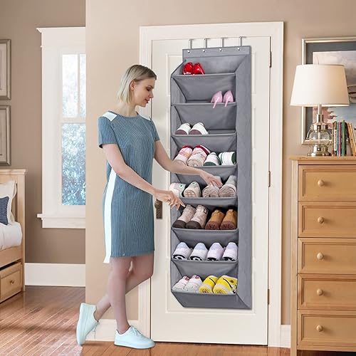 Miniatura 8 de KEETDY Organizador de zapatos sobre la puerta con 8 bolsillos profundos y colgador de sombreros para armario, color negro
