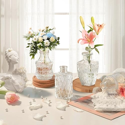 Miniatura 3 de Jarrones Bud - A granel 24, jarrones de cristal pequeños vintage para flores, mini vasos de cristal transparente a granel, diseño de flores pequeñas