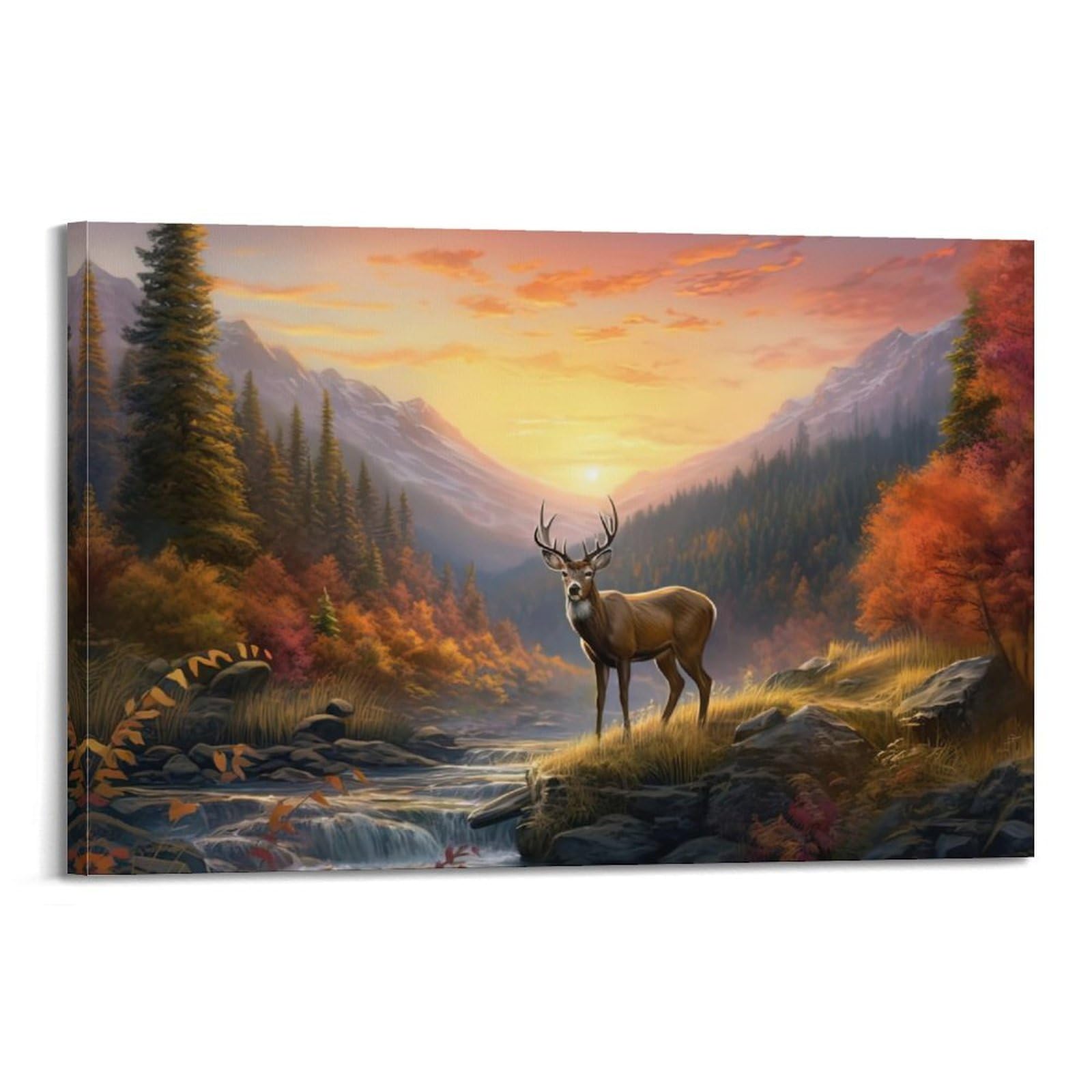 ZSZWHJ Animal Artwork Poster Elk by The River Poster Decorative Painting Canvas Wall Posters And Art Picture Print Modern Family Bedroom Decor Posters 24x36inch(60x90cm)