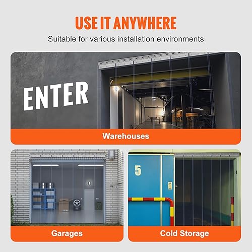 Miniatura 6 de VEVOR Cortina de tiras, 84 pulgadas de alto x 42 pulgadas de ancho, 0.08 pulgadas de grosor, 7 cortinas de puerta de PVC transparente, cortina para