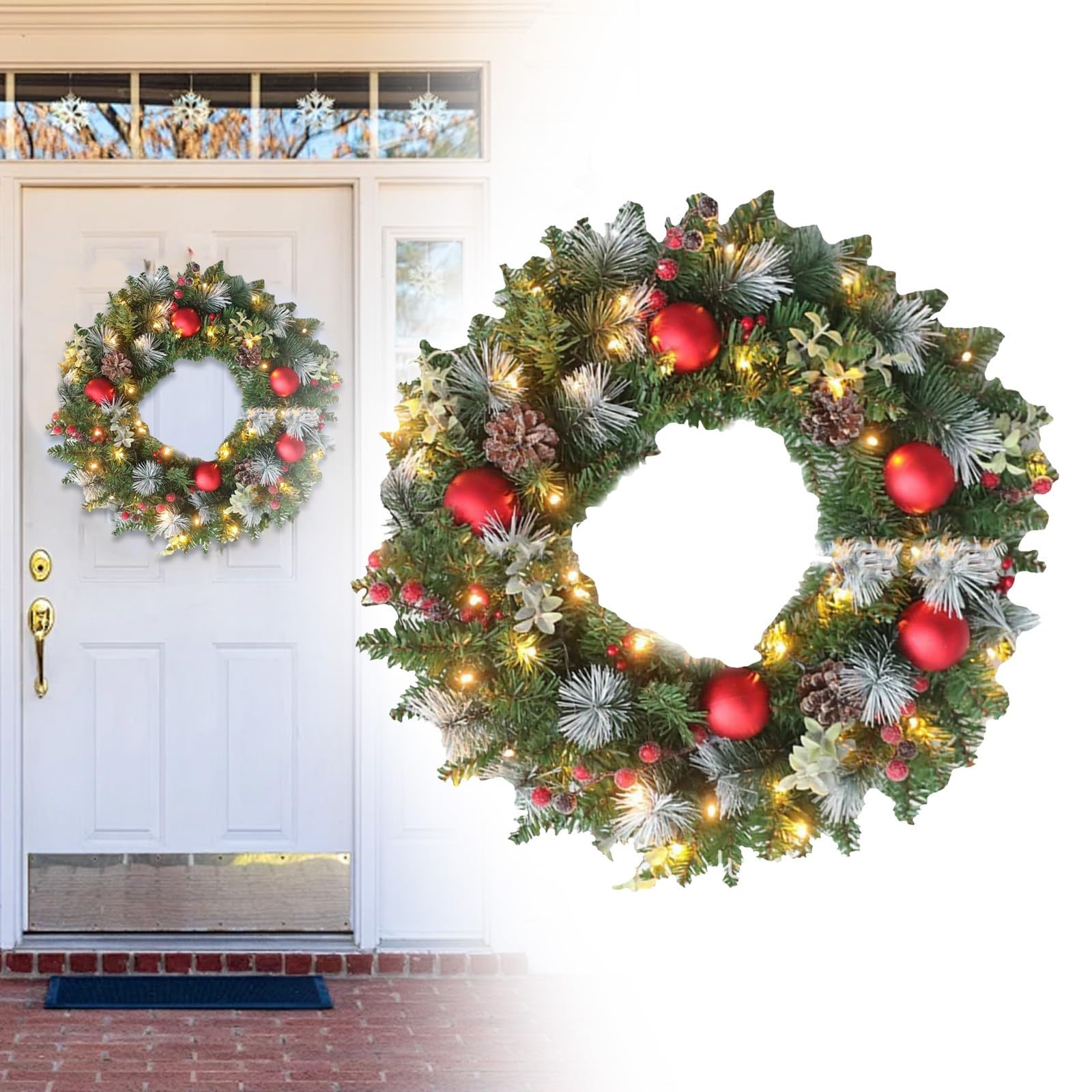 Ghirlanda Natalizia con Corona Natalizia per Porta Christmas Wreath Artificiale Ghirlanda con Porta Natale Verde Ghirlande Natalizie Lunghe Per Esterno Decorazioni Di Natale
