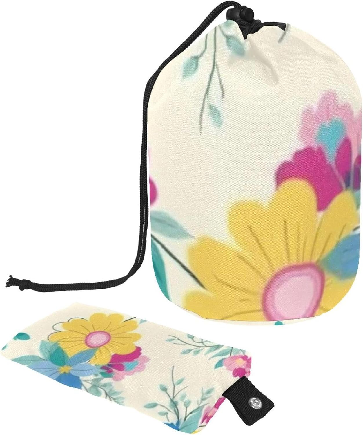 2PCS Aesthetic Art Flower-478 Travel Cosmetic Bag Makeup Organizer: Stylish Bathroom Cases with Drawstring, Cylindrical & Small Toiletry Bag