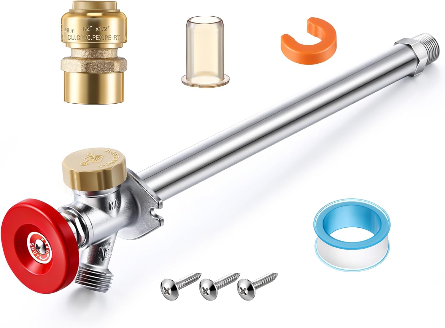 Hohean 12 Anti Siphon Frost Free Sillcock, No Lead Brass Frost Free Outdoor Faucet with Backflow Preventer, 1/2 Push to Fit Connector, 3/4 GHT Hose Bib for PEX, CPVC, Copper, PE-RT Pipes