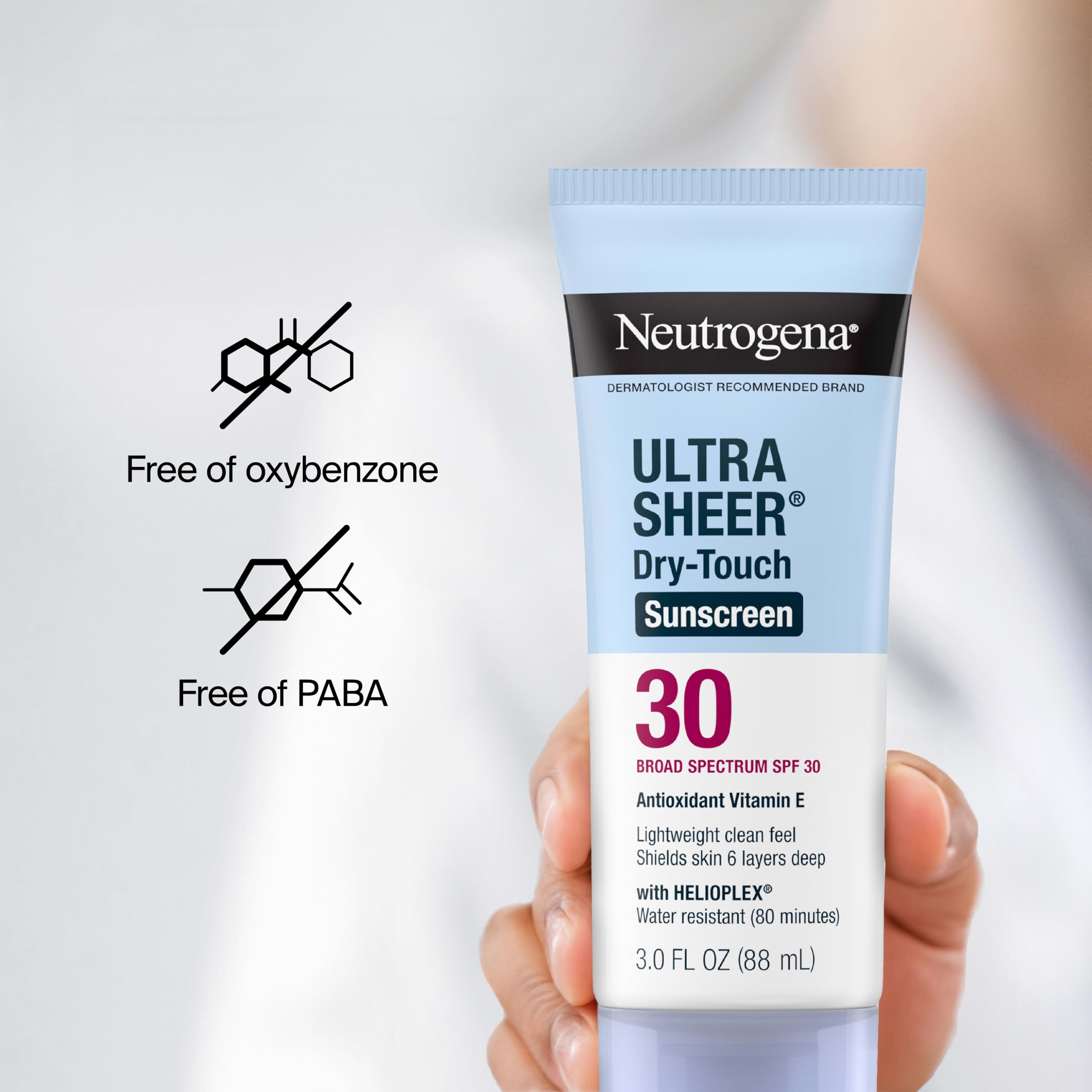 Neutrogena Ultra Sheer Dry-Touch Sunscreen Lotion, Broad Spectrum LSF 30 ochrona przed promieniowaniem UVA/UVB, nie zawiera tlenu, wodoodporny, nie zatyka się, nie zawiera komedogenicznych,