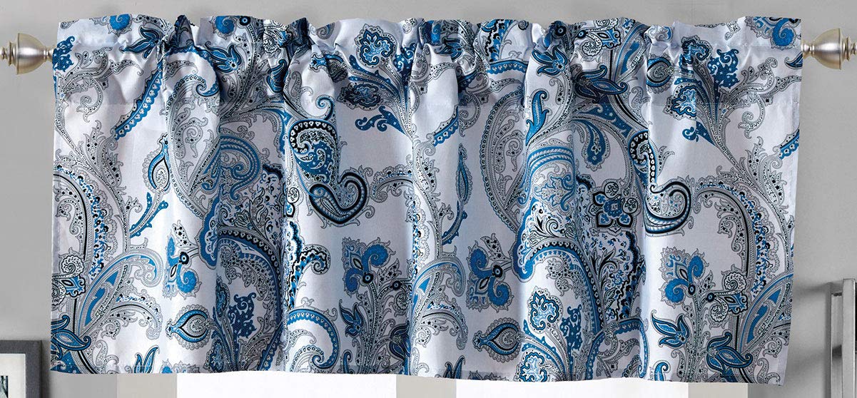 GrandLinen - Modern Printed Grommet Window Valance 54 inch Wide X 18 inch Long (Grey, Black, White, Blue, Paisley)