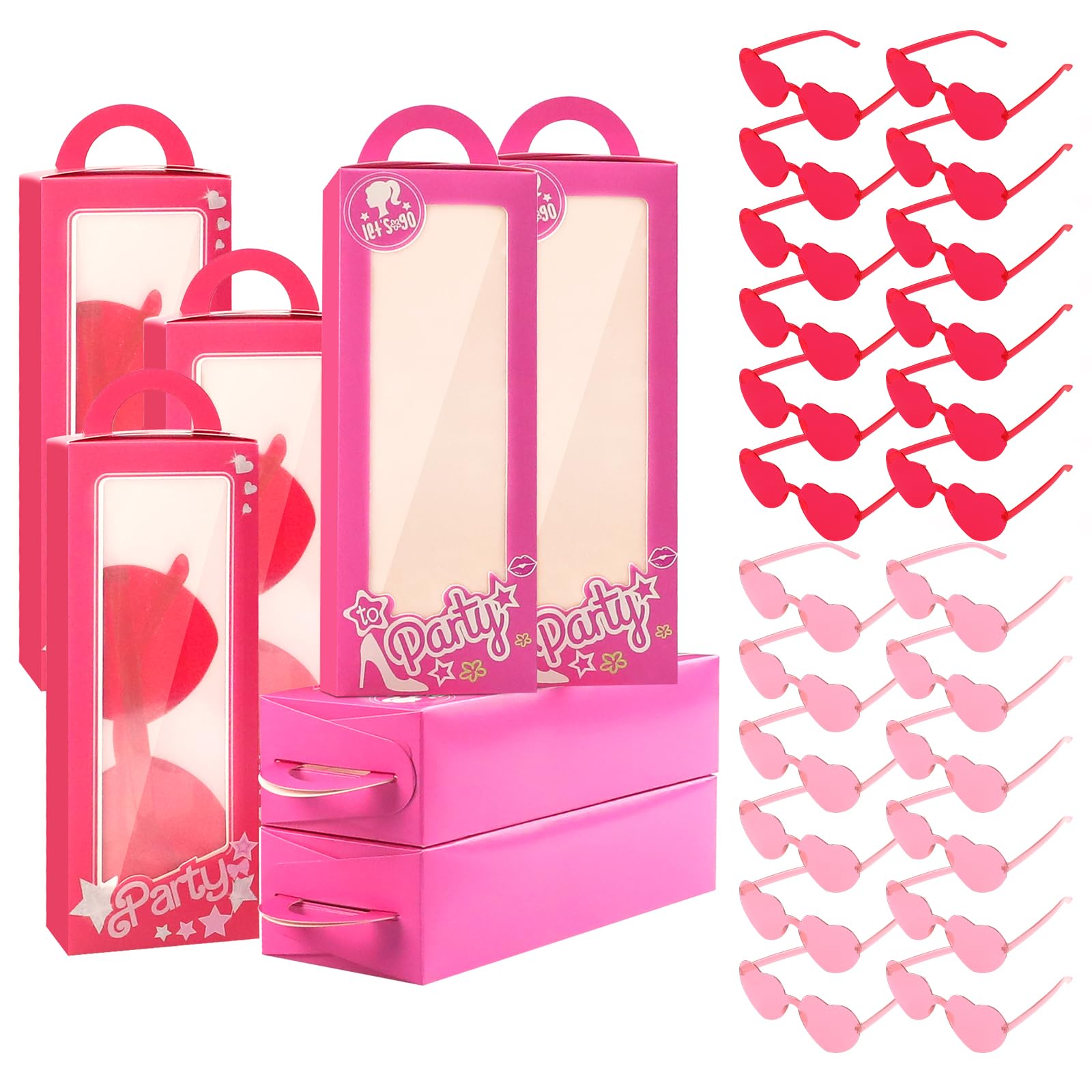 Youdaju 151 Pcs Pink Party Favor Boxes Include 24 Hot Pink Doll Gift Boxes 24 Heart Shaped Sunglasses 103 Cute Cartoon Stickers Goodie Bag Candy Treat