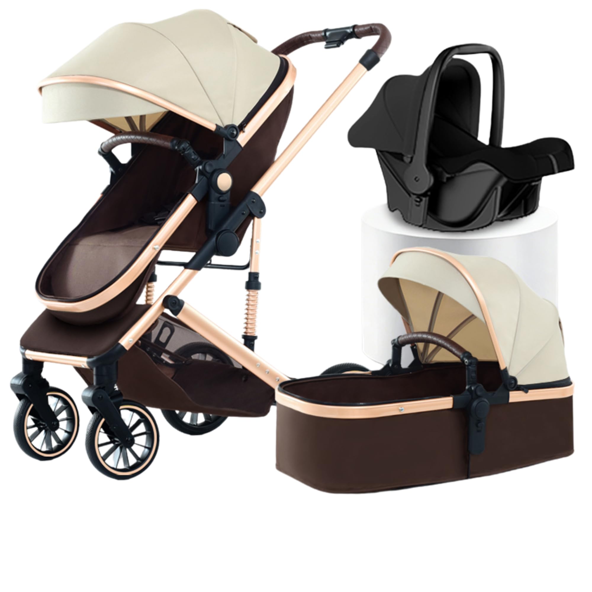 YAZOCO Poussette 3 en 1, Poussette Bebe Peut être poursuivi dans les deux sens, Pousette avec Conception Pliable Un Clic (kaki)