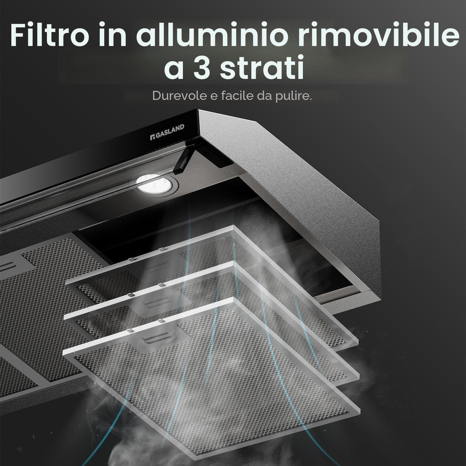 GASLAND UC90SS Cappe a Doppio Motore 90 cm, Aspirazione & Ricircolo, Silenziosa, 361 m³/h, 3 Velocità Touch, Filtro a Carbonio CF198, Acciaio Inossidabile