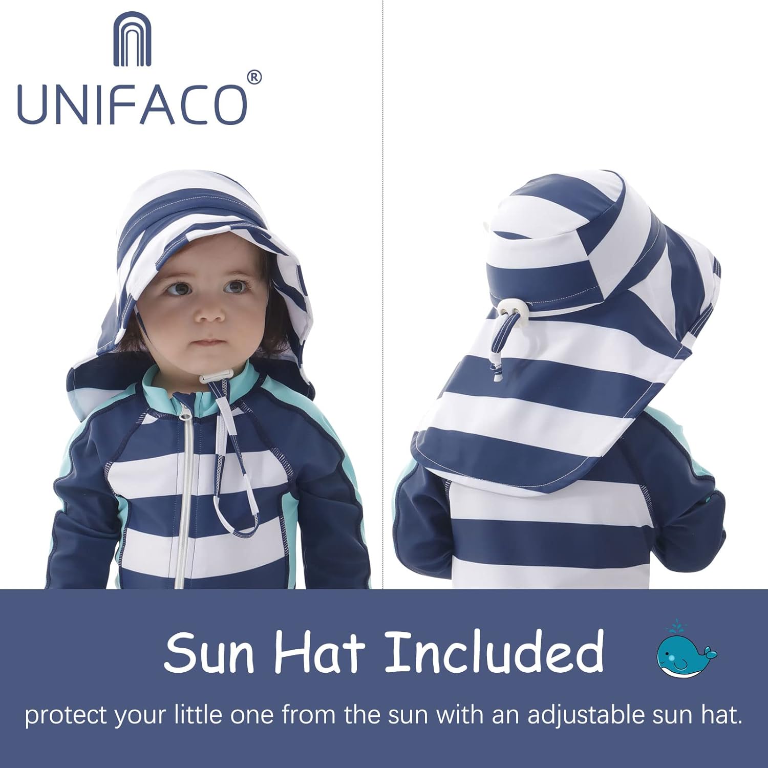 UNIFACO Baby Boy Swimsuit UPF 50+ Sun Protection One Piece Zip Bathing Suit with Sun Hat Infant Sunsuit Swimwear - Image 7