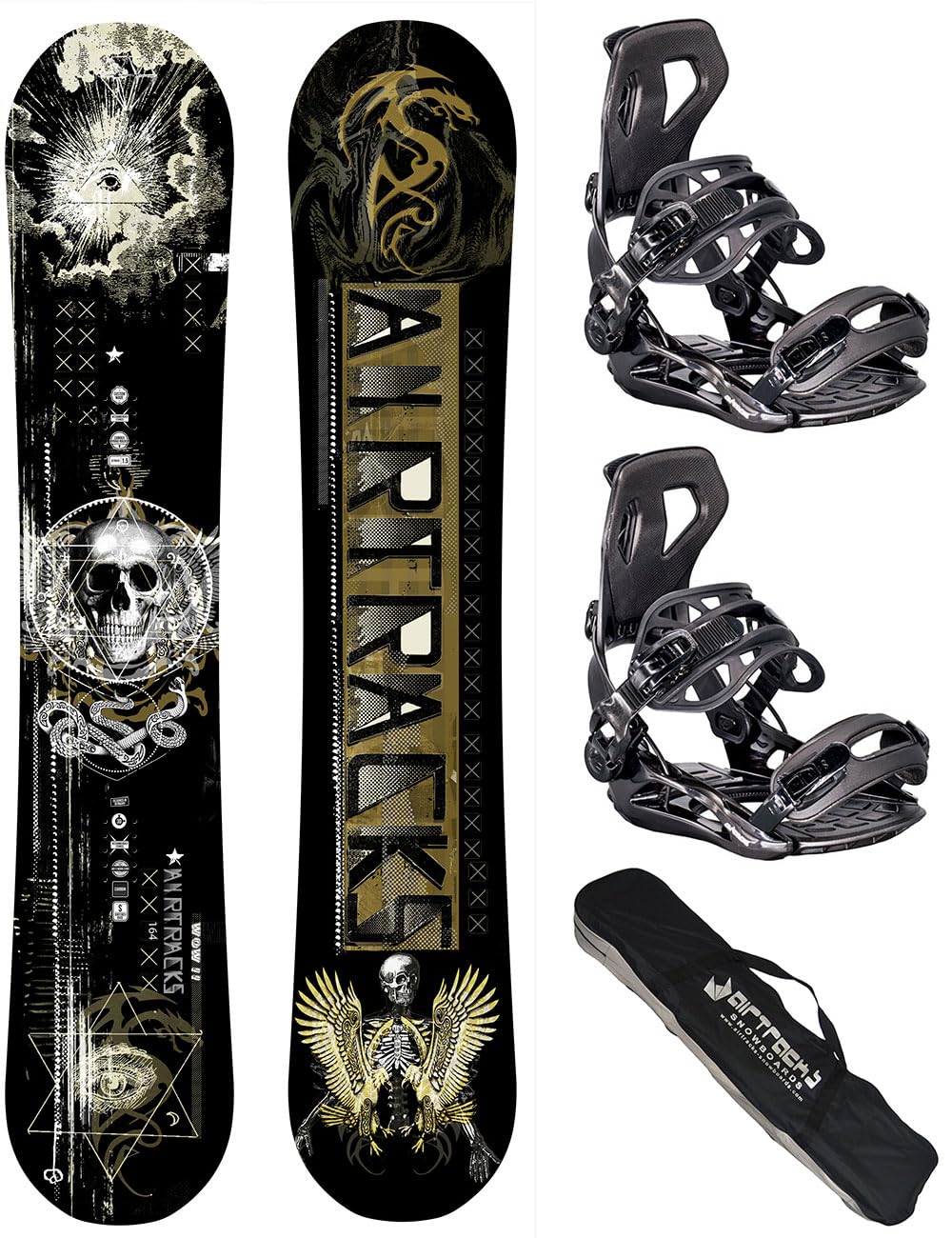 Airtracks Set de snowboard hybride Wow Wide Rocker + fixations Star ou Master Fastec + sac Sb Bag 155, 160, 164 cm