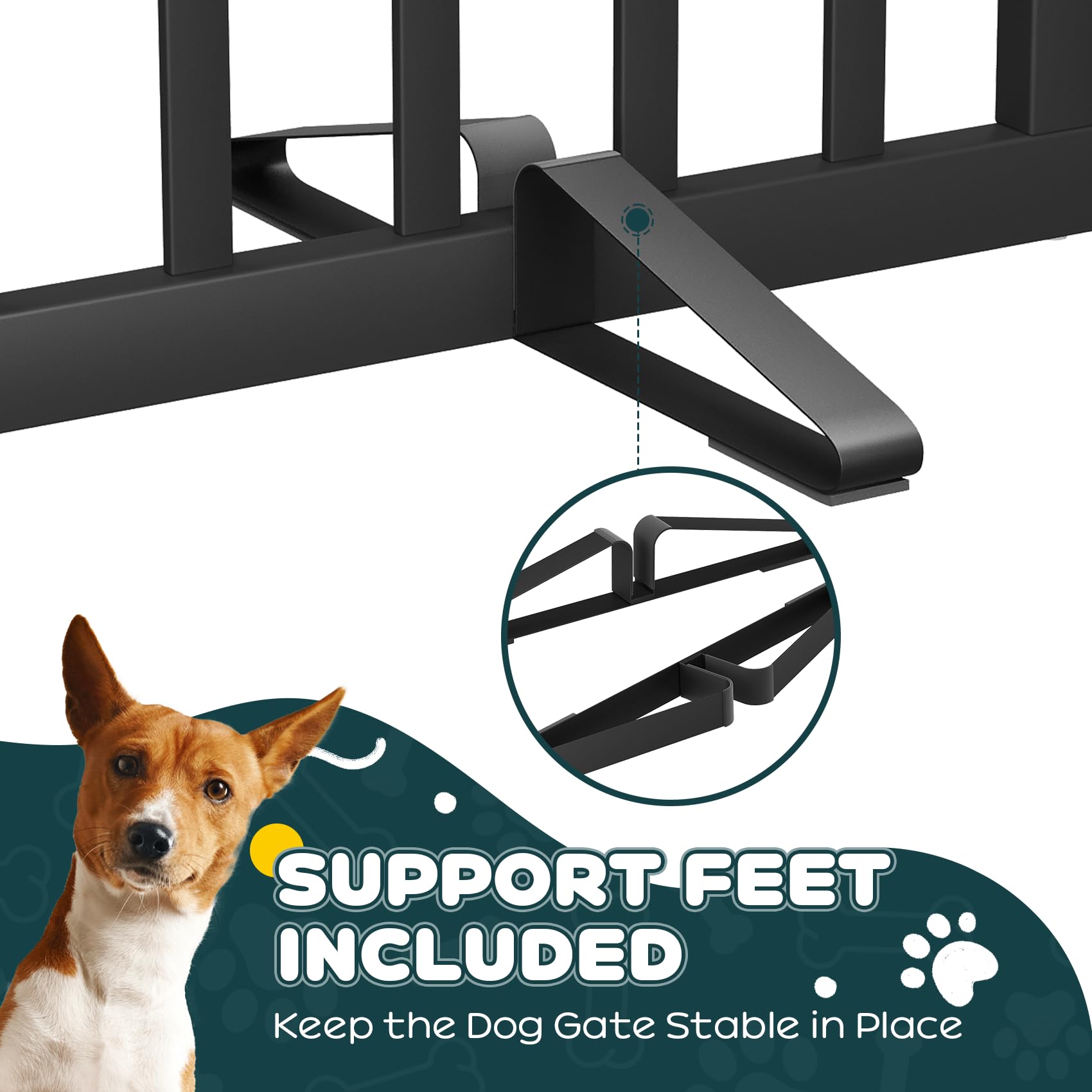 Semiocthome Freestanding Pet Gate with 2 Stands, Bamboo Dog Gates for Doorways, Foldable Indoor Puppy Gate Safety Fence for Stairs, 60cm Height-2 Panels Fully Assembled - Black - 3