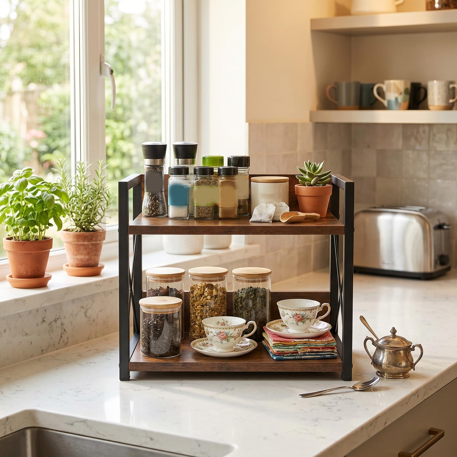 Organizador de Estantes de Encimera de 2 Niveles Cocina