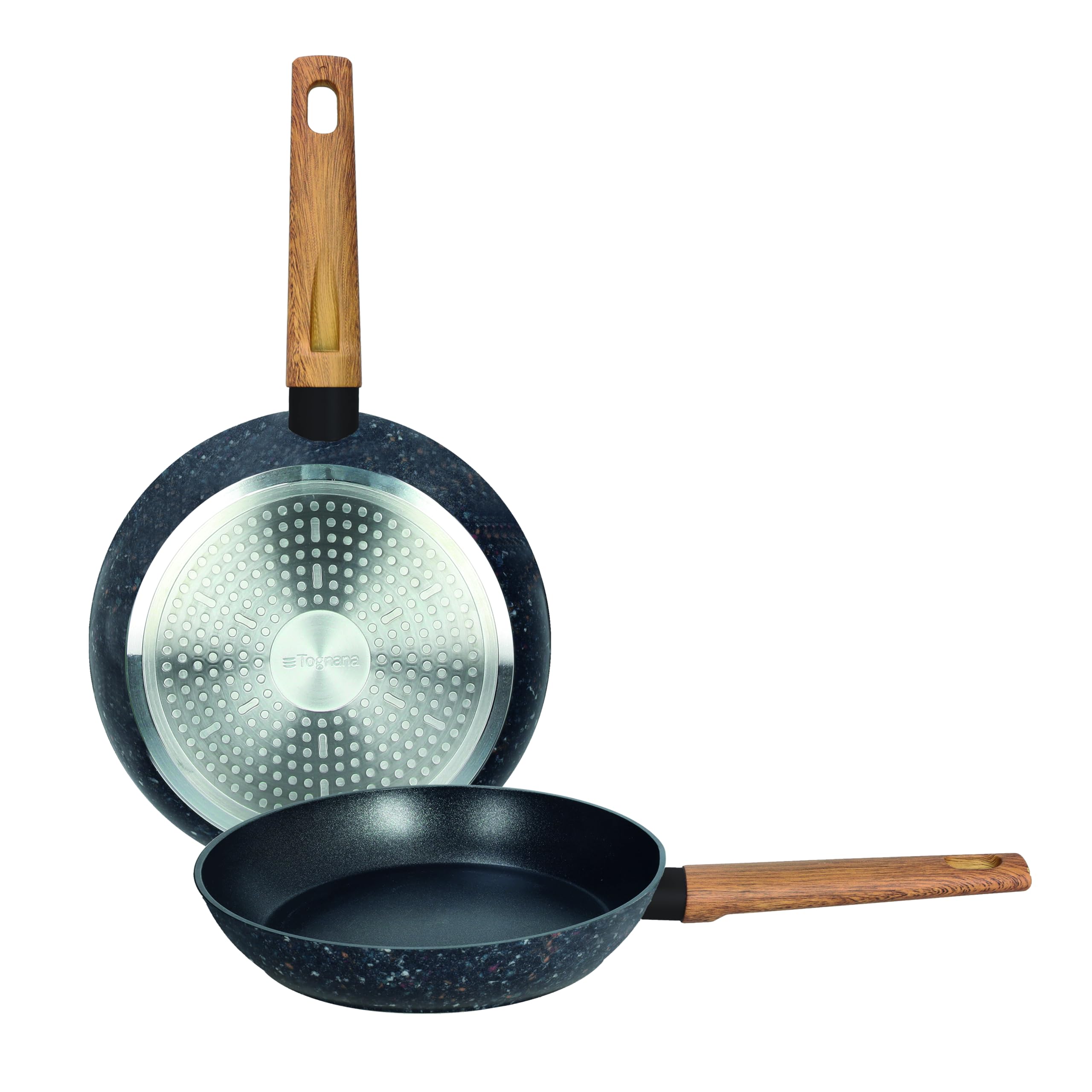 Tognana Chromia Black, Set 2 Padelle 24/28 cm, Alluminio, Nero