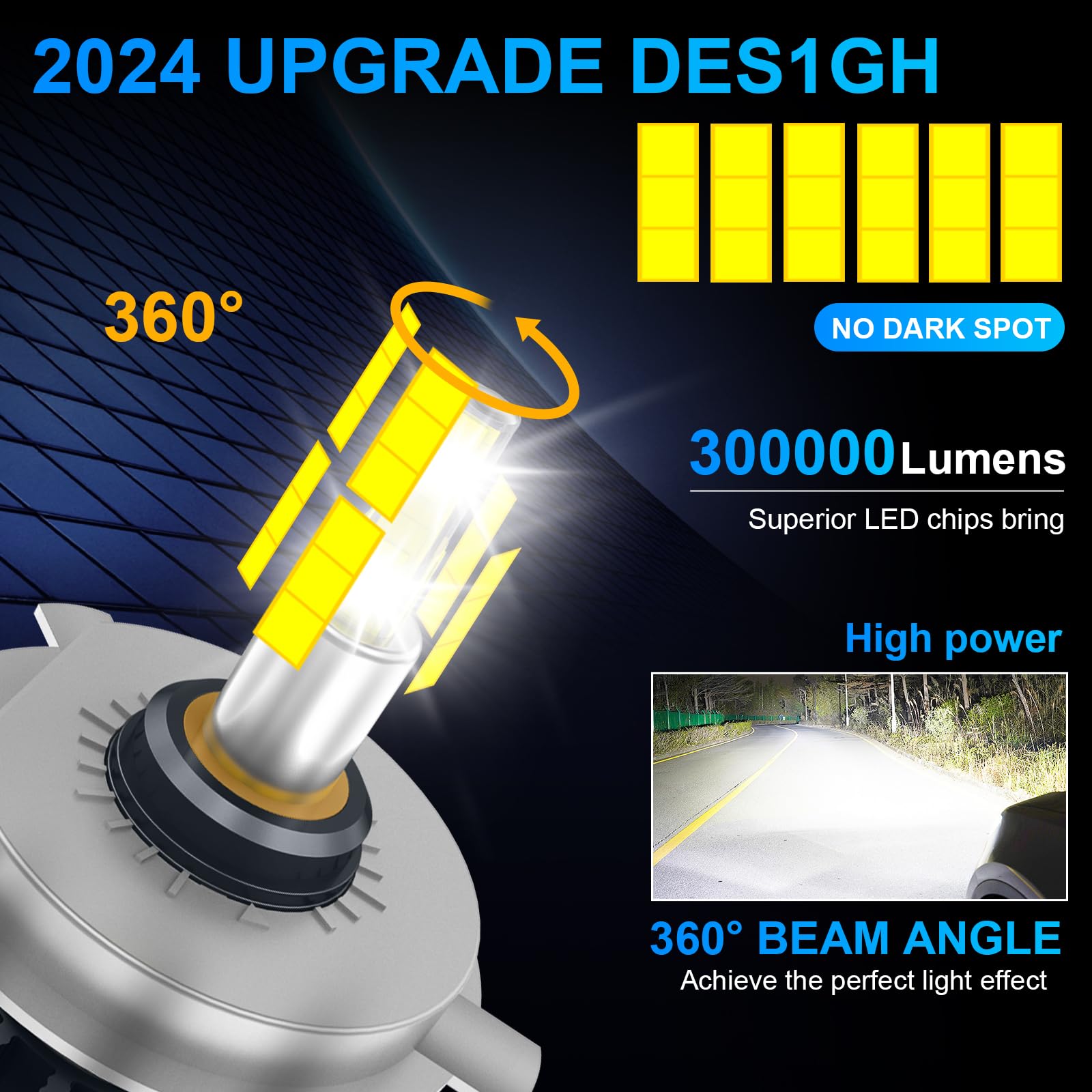Sycreek Żarówki H4 LED EMC 30000 LM Reflektory samochodowe 100 W 6000 K, super jasne 360 stopni, bardzo jasne diody LED, zestaw do konwersji reflektorów, Plug and Play, zapobiegający zakłóceniom