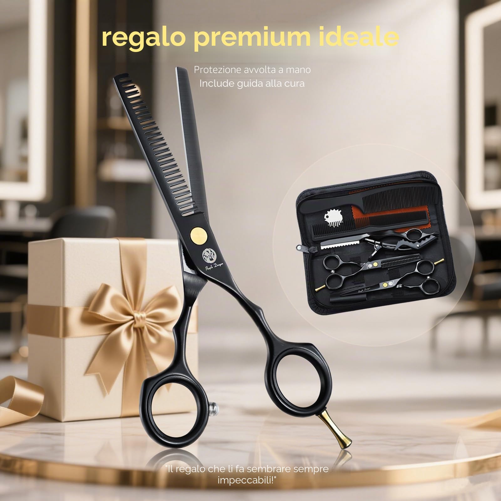 Purple Dragon - Set di forbici da taglio con rasoio, 14 cm, in titanio professionale, per parrucchiere, barbiere, per sfoltire e testurizzare i capelli, per parrucchieri professionali o uso domestico