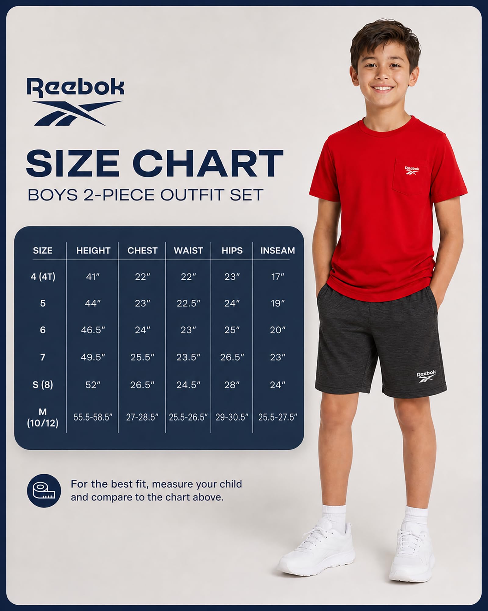 Reebok Conjunto de pantalones cortos deportivos para niños, ropa de verano de 2 piezas con camiseta gráfica y pantalones cortos de baloncesto para niños activos