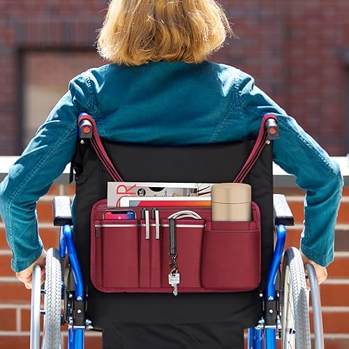 Miniatura 24 de FINPAC Bolsa de almacenamiento lateral para silla de ruedas con soporte para tazas, bolsa de accesorios para reposabrazos de silla de ruedas